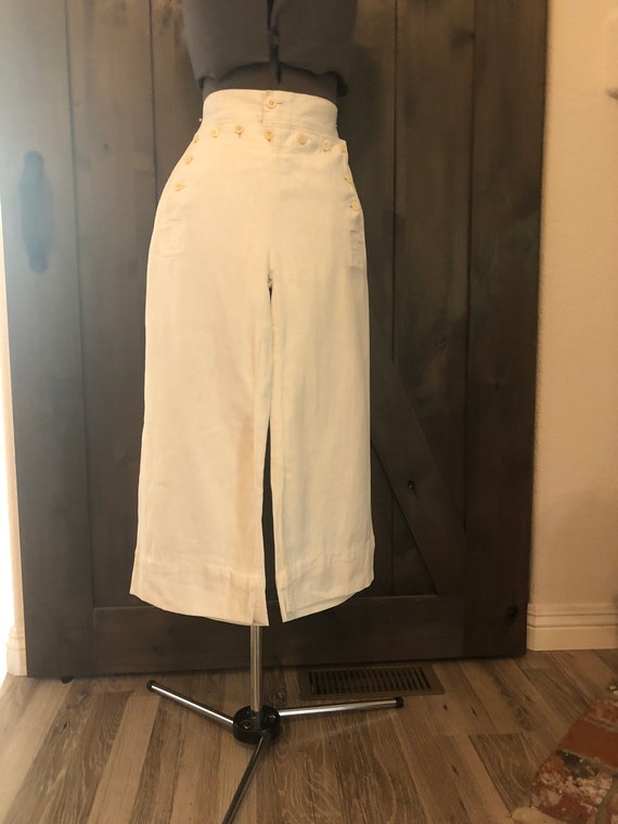 Vintage Navy/ Sailor cropped pants in white cotton