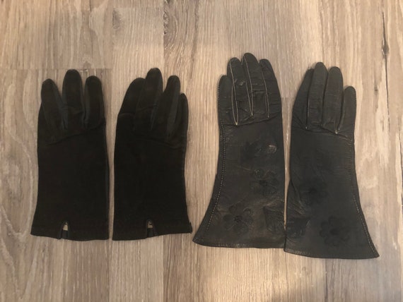 2 Pairs of Vintage Black Leather Gloves - image 1