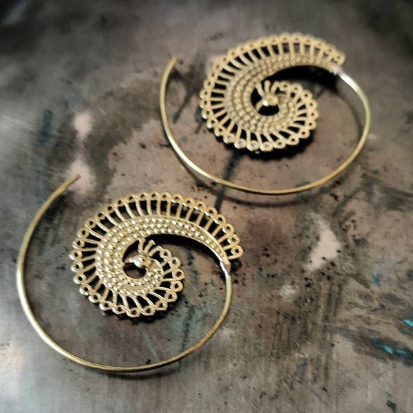 Orecchino spirale fenice, ethnic spiral earrings,hippie jewelry