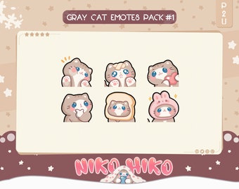 GRAY CAT EMOTES | 6 Cute Gray Cat Twitch Emotes & Discord Emotes | Emotes Set 1