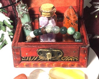 A Treasure Chest of crystals, carvings, tumbles, and jewelry. A great gift!