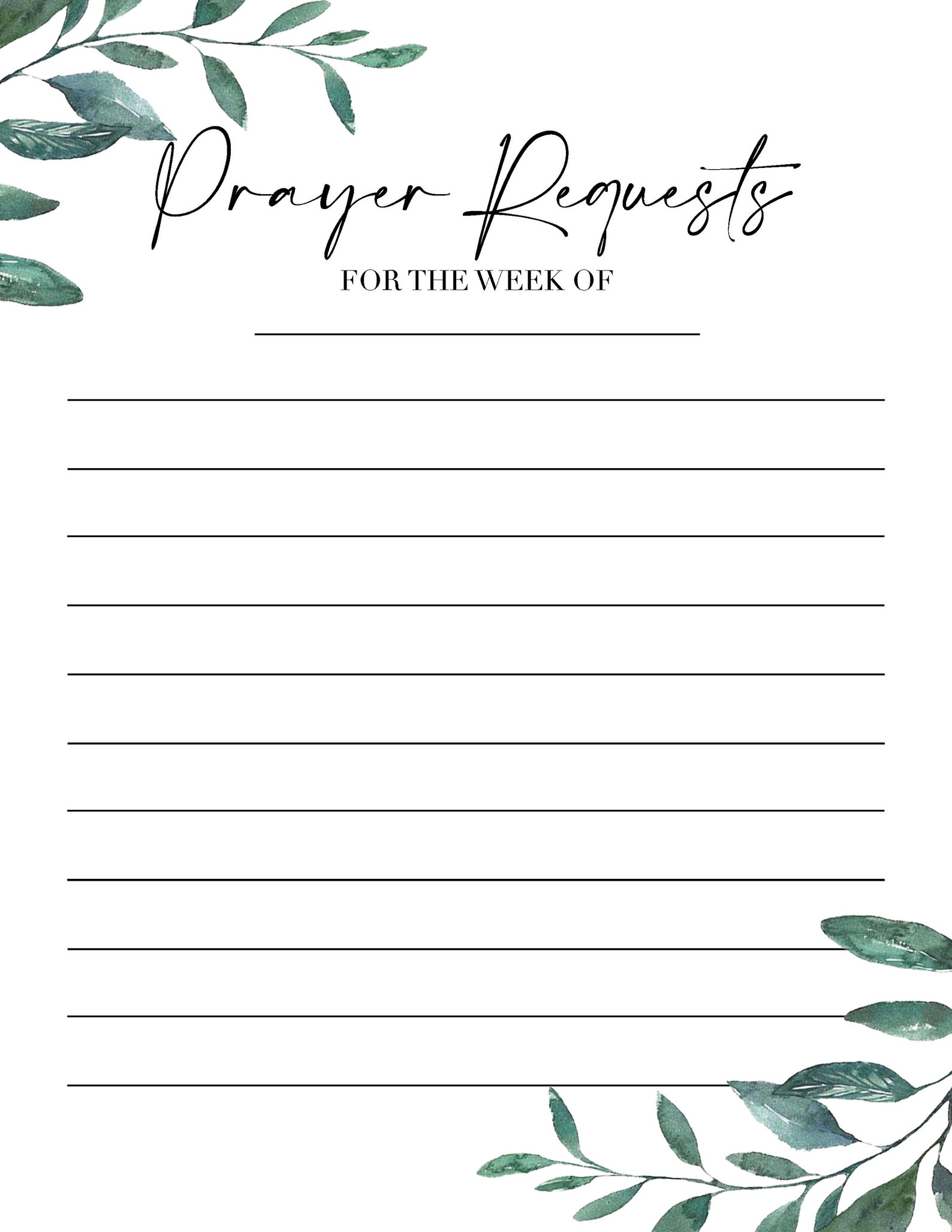 Prayer Request List Printable Greenery Etsy
