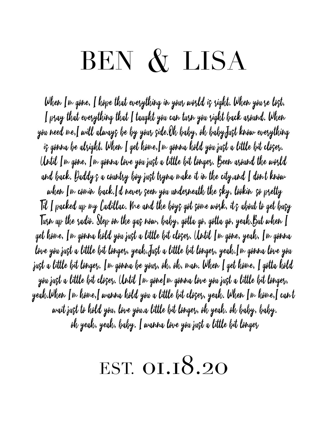 Song Lyrics First Dance Custom Wedding Printable Wall Art Etsy