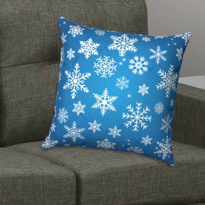 Blue Winter Snowflake Square Pillow Case | Winter Wonderland Decor | Holiday Pillow Cover | Accent Throw Pillow | Holiday Decor
