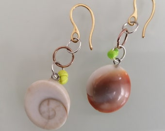 Ring earrings and eye of Shiva stone, Jewels that attract good luck, Summer jewellery, Gift for girlfriend, Earrings with shells