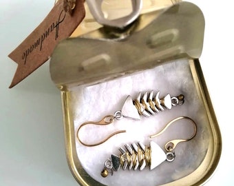 Fishbone earrings, minimalist earrings, Unique gifts for her, Elegant earrings for animal lover, ideas for girlfriend, original packaging
