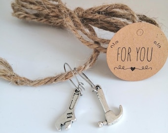 hypoallergenic work tools earrings,original handmade gift, tools jewelry set ,gift for builder, Mismatched earrings, Hammer Earrings, wrench