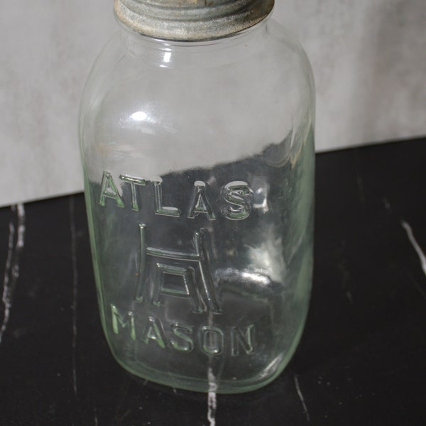 Antique Canning Jar Hazel Atlas Mason Jar with Zinc Lid Hazel Atlas logo light green blue