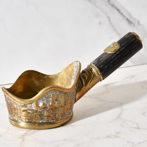Antique Chinese Brass Silk Iron with Wood Handle