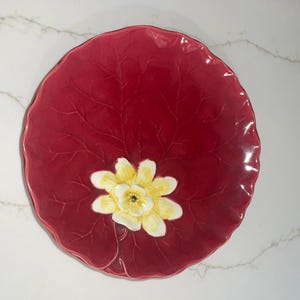 Vintage Red Majolica Lily Pad Plate: Zell Germany Bavaria, 9 inch