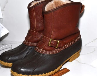 Vintage LL Bean Lounger Duck Boots Buckles  Shearling Lined Size 12 M