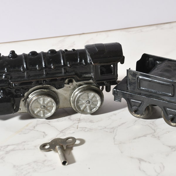 Joy Line Cast iron Train Working Girard  Wind Up Engine with Tender Excellent Antique Toy Train Pre - Marx Pre War 1920-40