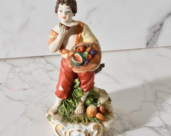 Vintage By Rori Capodimonte figurine, fruit picker boy Italian