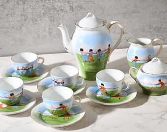 Antique Childrens China Tea Set German, Dutch or English , Dutch Children Playing Service for 5 1900s Holland themed complete Estate find