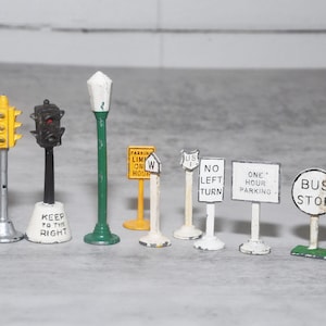 Miniature Vintage Antique Metal Railroad Signs lot 11 Signal Lights, Train Layout or Diorama Ho scale