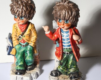 Goebel Michael T Runaways, Orphan Children Street Children of Paris Figurines Pair of little boys, hippies, Hitchhikers Backpackers