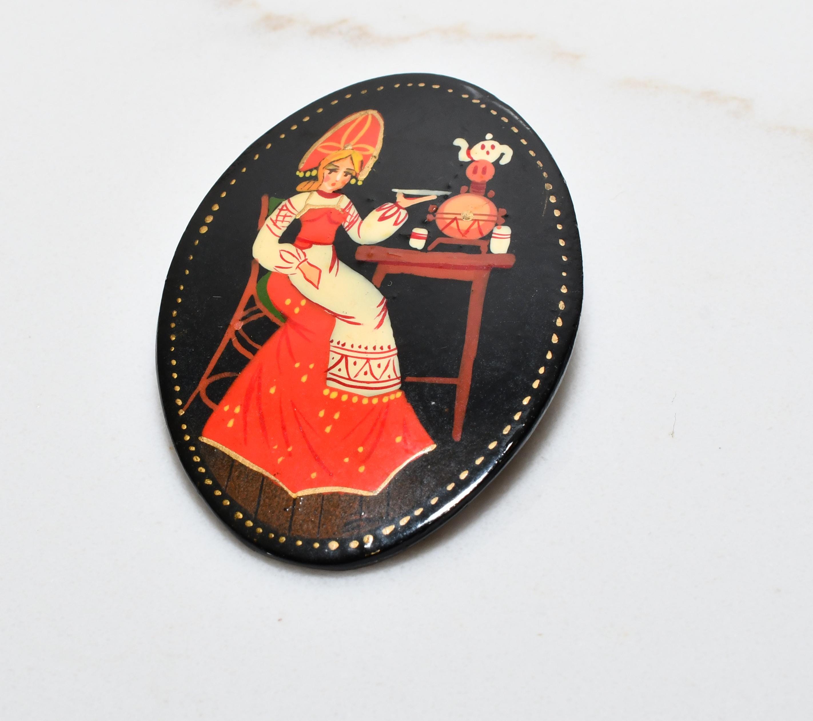 Hand Painted Vintage Russian Brooch - Etsy