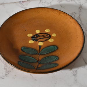 Vintage MCM Pottery Plate with Enameled Daisy Earthenware Vintage