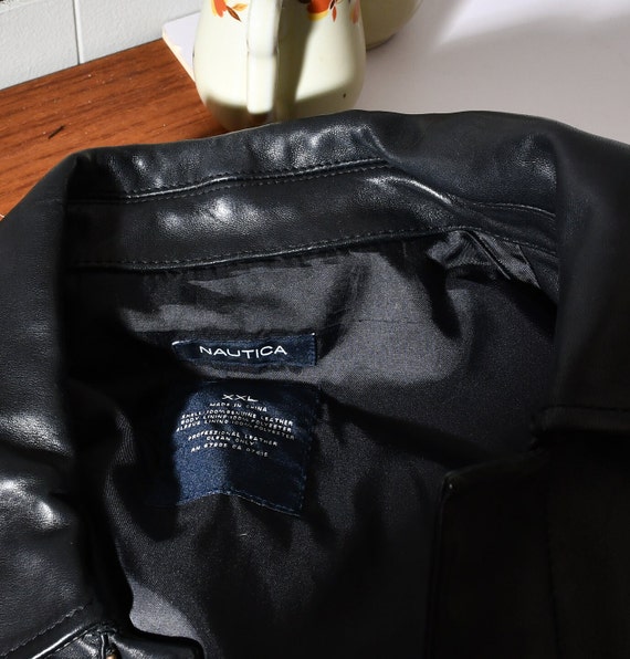 Men's XXL Dark Black Dress Leather Jacket Nautica… - image 6