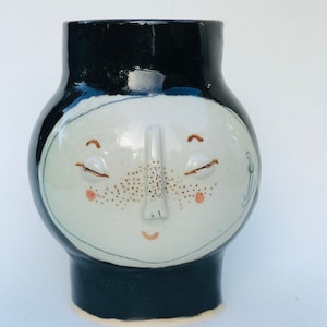 Vase with face handmade ceramics ,kindface vessel, bud vase