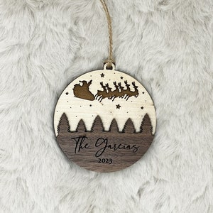 Ornement de la famille du Père Noël (ornement en bois, ornement personnalisé, Noël, ornements de Noël)