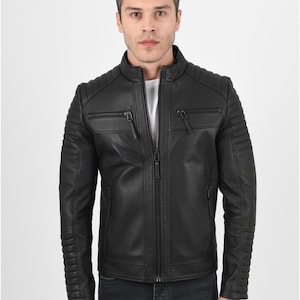 Men’s Black Quilted handmade Italian lambskin Leather Jacket.Leather Jacket For Men, Mens Lamb Leather Jacket Coat
