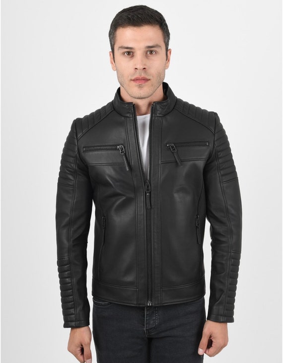 Mens Black Quilted Handmade Italian Lambskin Leather Jacket - Etsy