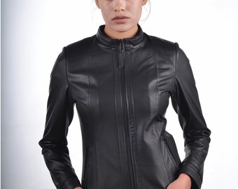 Women’s Classic Black handmade Italian lambskin Leather Jacket