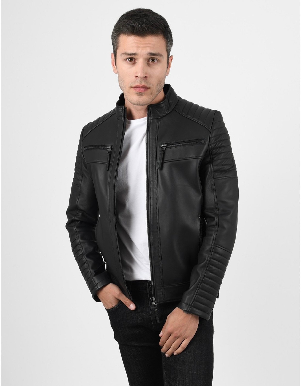 Mens Black Quilted Handmade Italian Lambskin Leather Jacket - Etsy