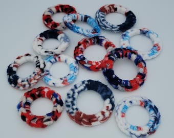 Patriotic Crochet Fleece Rings Set of 4 Cat Toys / Upcycled/Repurposed Ring Toys