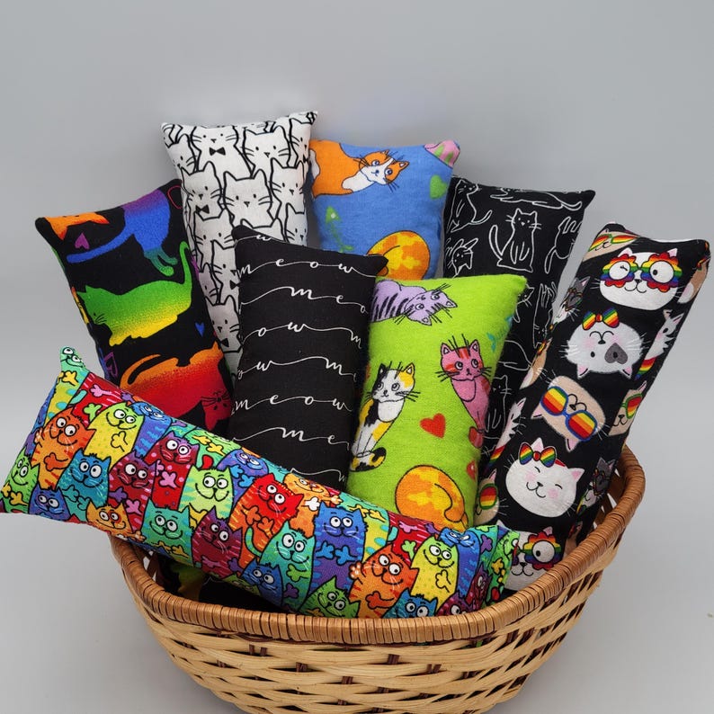 Cat Themed 8 inch Cat Kickers Cat Toy made with or without catnip White Bowtie