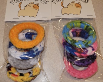 Set of 4 Crochet Fleece Ring Cat Toys, Upcycled and Repurposed Ring Cat Toys, Random Colors