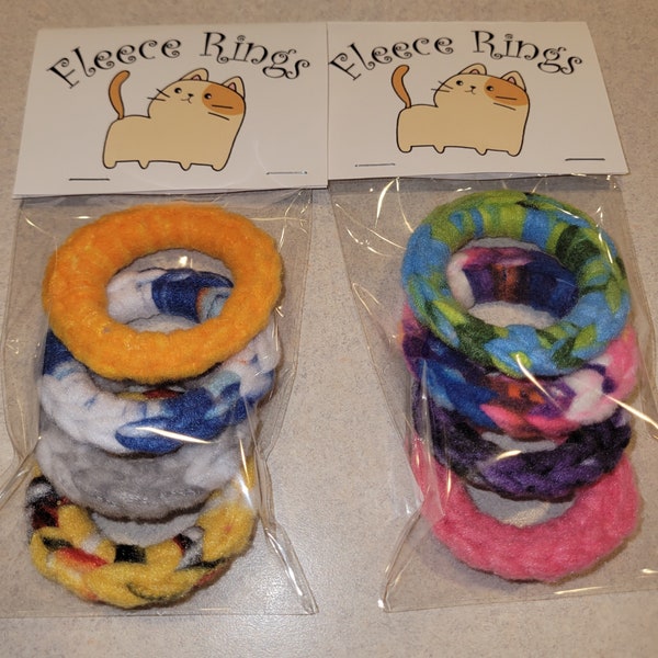 Set of 4 Crochet Fleece Ring Cat Toys, Upcycled and Repurposed Ring Cat Toys, Random Colors