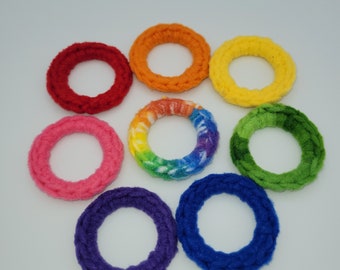 Crochet Fleece Ring Rainbow Set of 8 Cat Toys, Upcycled and Repurposed Ring Cat Toys,  Rainbow Colors