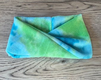 Dog Scarf Infinity Scarf made with soft fleece.  Blue/green Twist Scarf design with easy pull on design, make a great gift for your pup!