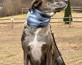 Dog cowl scarf in Blue Plaid flannel, this Twist Scarf is hand sewn, makes a fabulous Dog Mom Gift