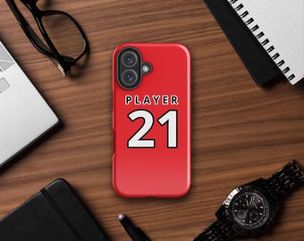 Personalised Football Jersey Phone Case, Custom Name & Number iPhone Case, Red Soccer Shirt Phone Case, Football Fan Gift
