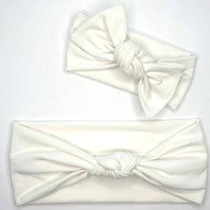 Mommy and Me Matching White Headband Set - -Topknot Headband - Nurse Headband - Yoga Headband - Baby Bow - Labor and Delivery