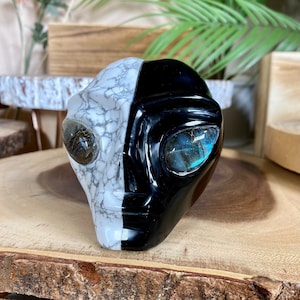 Howlite and obsidian alien labradorite eyes