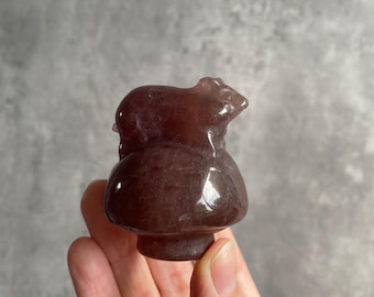Strawberry Hamster on a Mushroom Carving