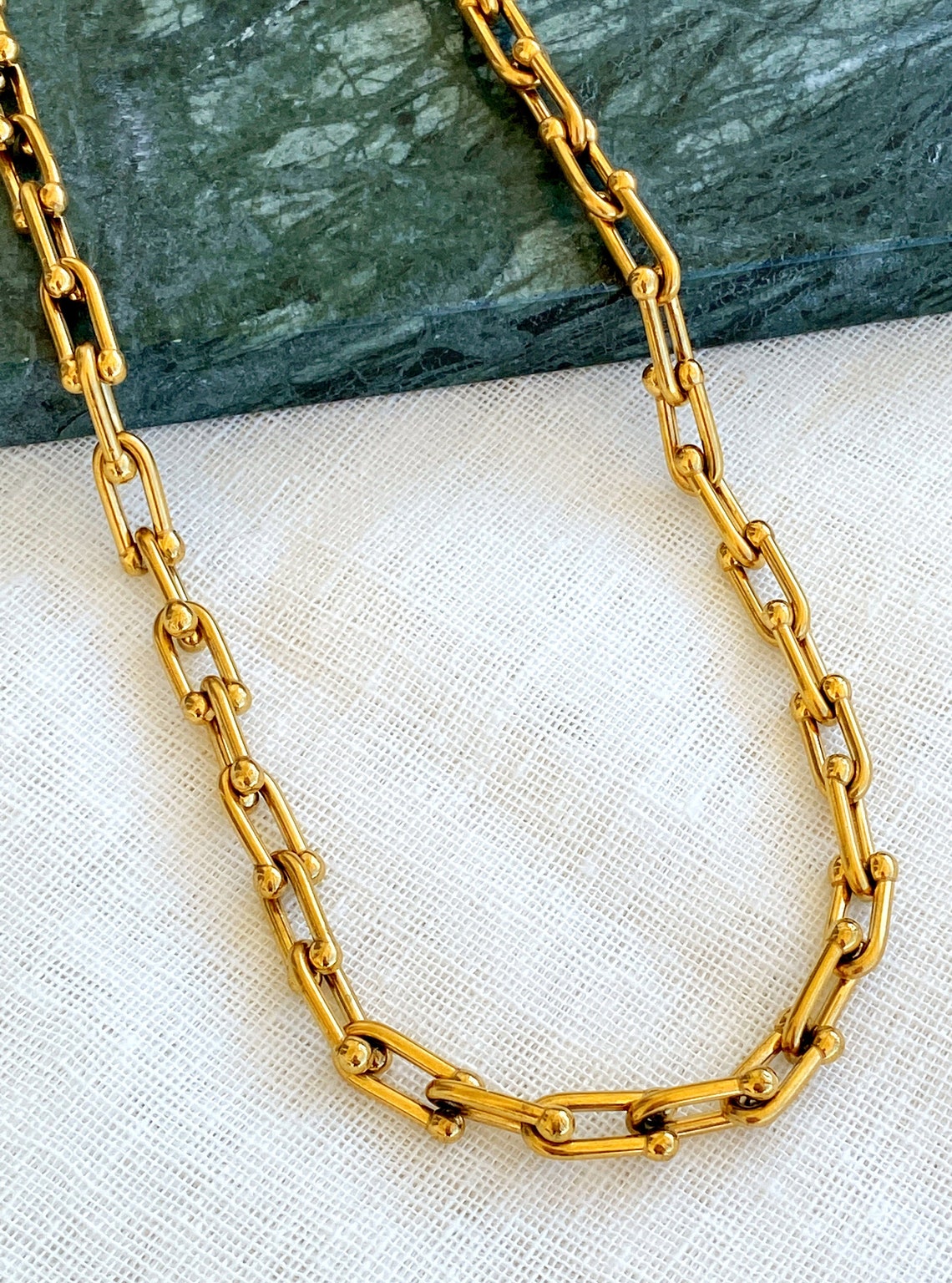 U Link Chain Necklace Gold Plated Chunky Horseshoe Chain Thick Etsy