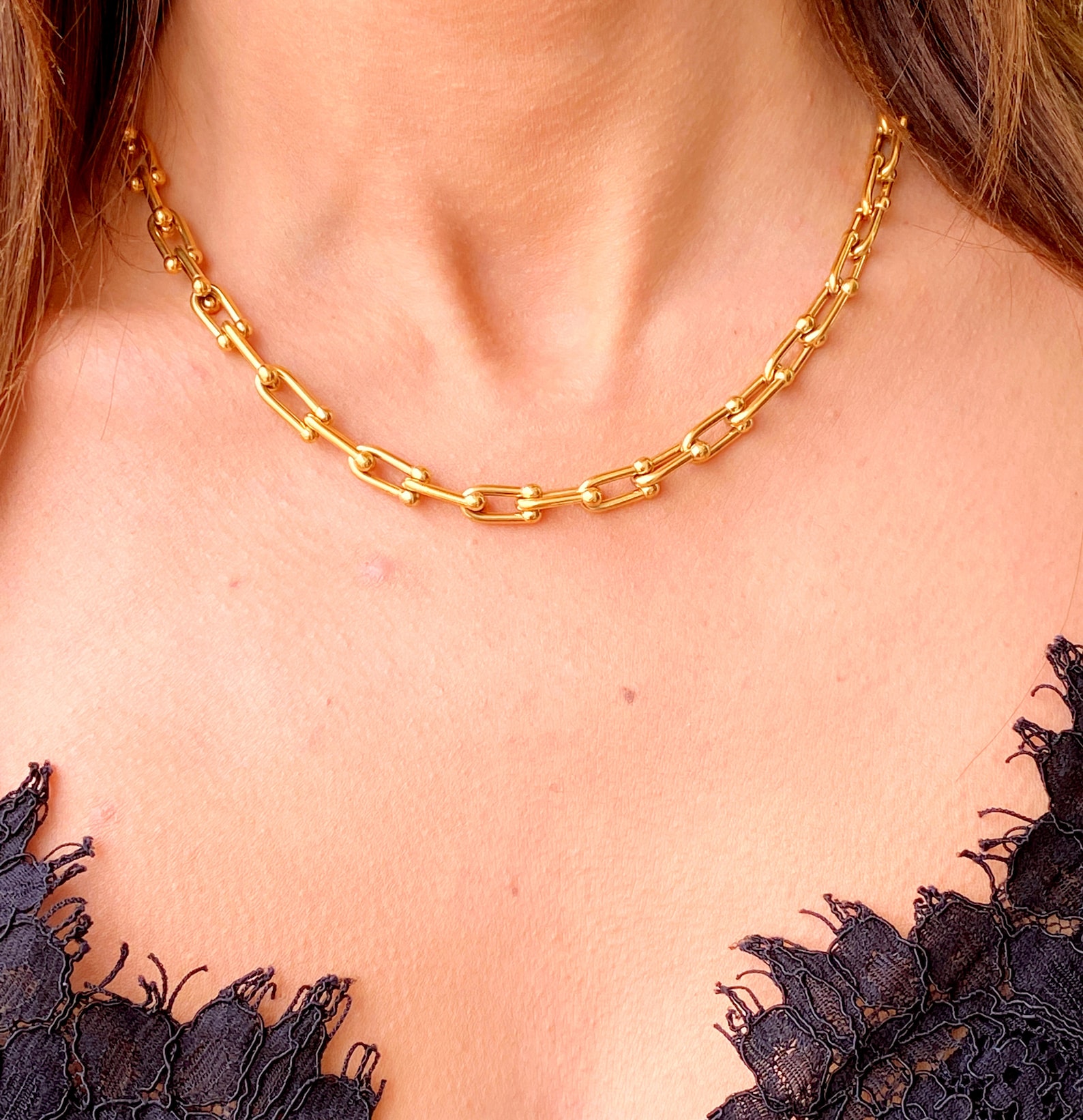 U Link Chain Necklace Gold Plated Chunky Horseshoe Chain Thick Etsy