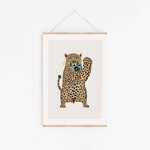 Cheetah Nursery Boho Safari Print, Scandi playroom poster, jungle animal nursery print, retro illustration cool kids room art