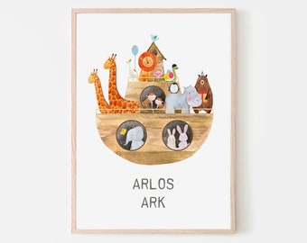 Personalised Name Art Print Noah/'s Arc Zoo Baby Christening Birthday Nursery