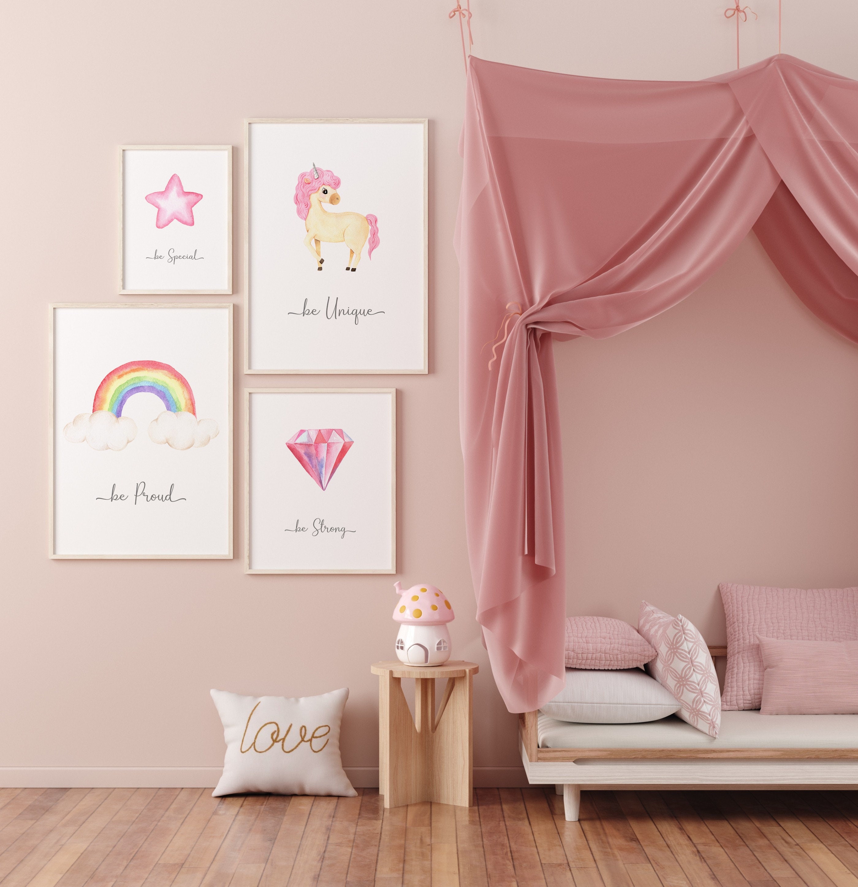 Watercolour Unicorn and Rainbow Bedroom Prints Inspirational Etsy UK