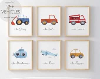 Personalised Cars and Vehicles Boys Room Prints, Nursery Art, Boys Bedroom Decor, Baby Boy Room, Car room Prints, Vehicle Prints, Plane