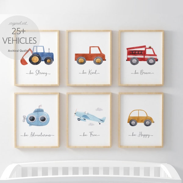 Personalised Cars and Vehicles Boys Room Prints, Nursery Art, Boys Bedroom Decor, Baby Boy Room, Car room Prints, Vehicle Prints, Plane