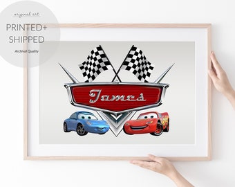 Pixar Disney Cars Personalised Print, Boys room Nursery Decor, Vehicle Prints, Lightening McQueen, Race Car Room Decor, Disney Cars