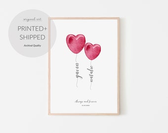 Personalised Couple Hearts Print - Valentines print, Wedding, Anniversary Gifts - Love heart Balloon print, Gift for wife, Gift for fiance
