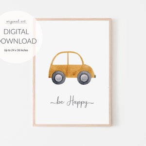 Watercolour Car Nursery Digital Print, Nursery art, PRINTABLE art, Playroom Art, Car Boys Room Nursery Prints, Transportation Prints